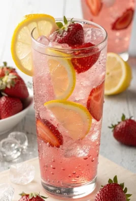 Refreshing strawberry lemonade fizz served in a glass with fresh strawberries and lemon slices