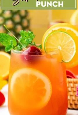 Refreshing Summer Punch served in a glass with fruit slices and ice cubes