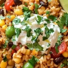 A colorful Taco Rice Bowl featuring seasoned beef, lettuce, tomatoes, and cheese over rice.