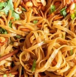 Delicious bowl of sweet and spicy noodles ready to serve