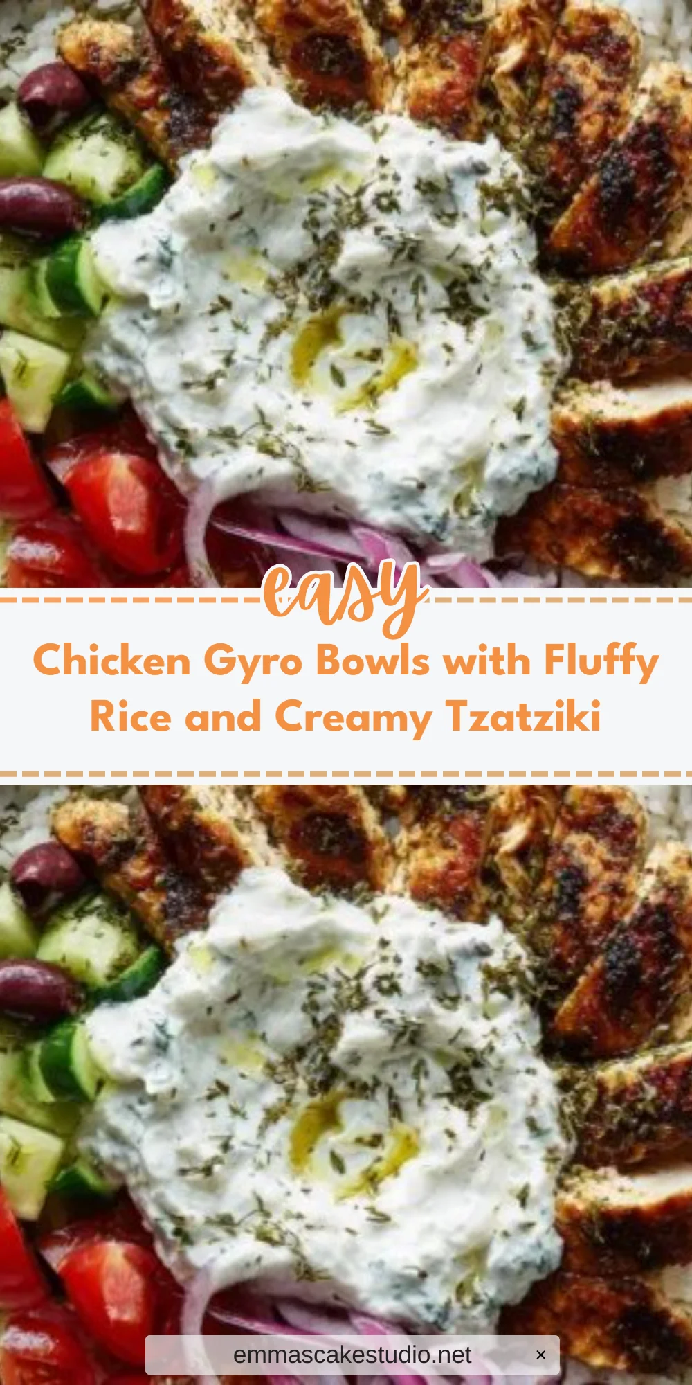 Chicken Gyro Bowls with Fluffy Rice and Creamy Tzatziki