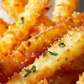 Golden, crispy French fries served in a rustic bowl
