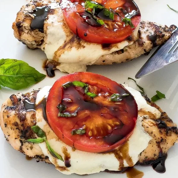 Delicious grilled chicken caprese with fresh mozzarella and basil