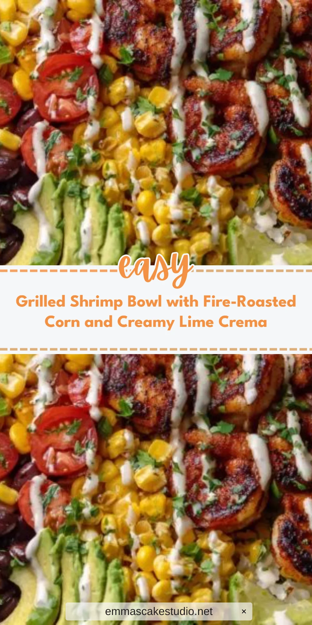 Grilled Shrimp Bowl with Fire-Roasted Corn and Creamy Lime Crema