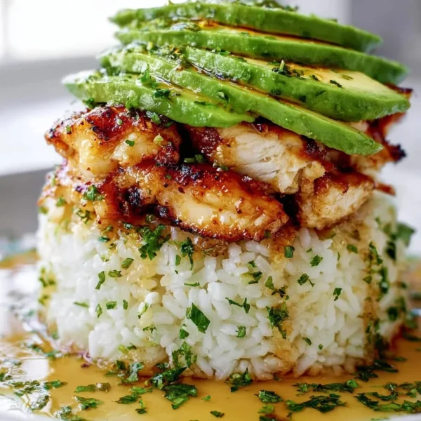 Honey Lime Chicken served with avocado rice stack for a fresh meal