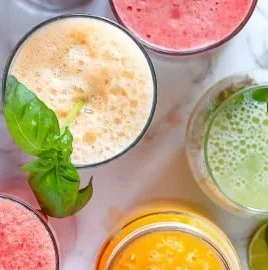 Homemade agua fresca with fresh fruits and colorful ingredients