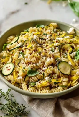 Delicious light summer squash pasta served in a bowl with fresh herbs.