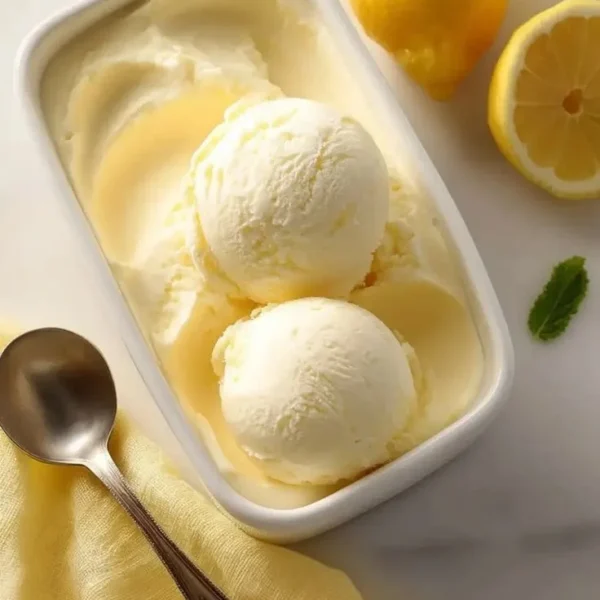 Ninja Creami Lemon Gelato bowl with fresh lemon slices