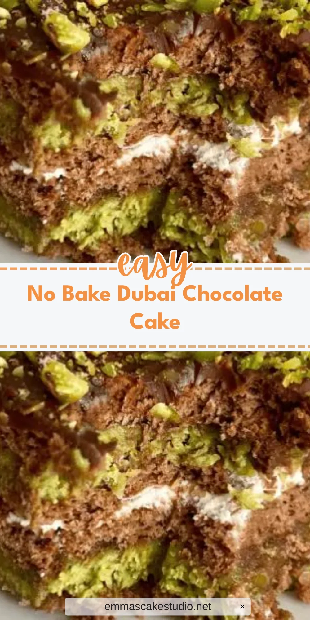 No Bake Dubai Chocolate Cake