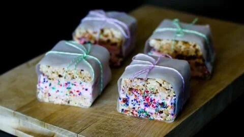 Delicious Rice Krispie Treat Ice Cream Sandwiches served on a plate