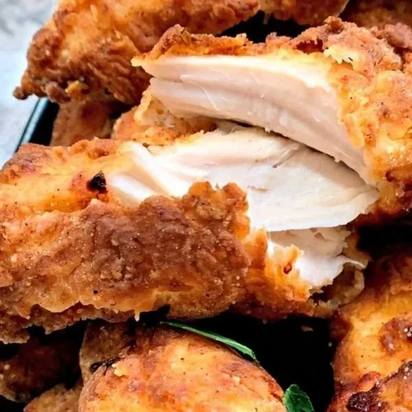 Delicious Southern buttermilk fried chicken tenders on a plate