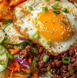 Spicy Korean Ground Beef served with Kimchi Slaw on a plate