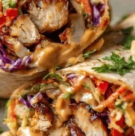 Thai Chicken Wrap with Asian slaw and fresh ingredients