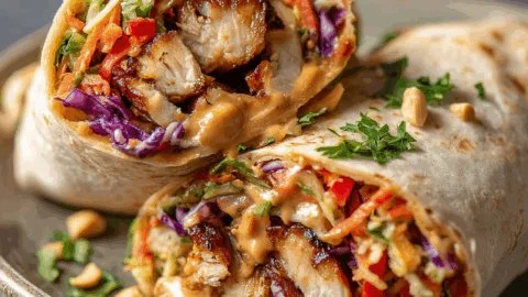 Thai Chicken Wrap with Asian slaw and fresh ingredients