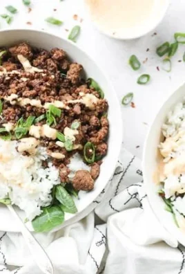 Delicious Korean ground beef bowls topped with crispy caramelized bits.