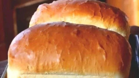 Loaf of homemade Amish white bread fresh out of the oven