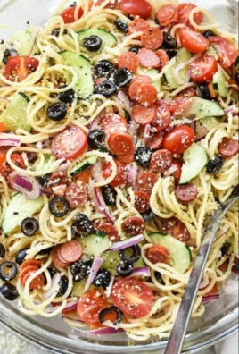 Colorful Easy Italian Spaghetti Pasta Salad in a serving bowl