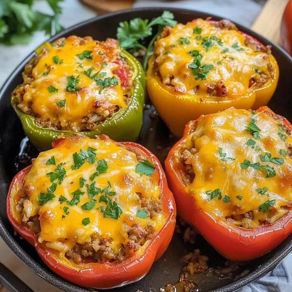 Delicious easy stuffed bell peppers filled with meat and rice