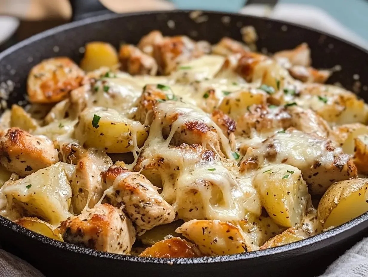 Garlic Parmesan Chicken and Potatoes Skillet
