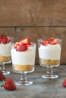 Individual no-bake cheesecake served in cups, creamy and delicious dessert