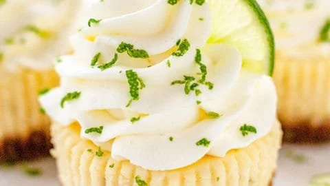 Mini key lime cheesecakes on a dessert platter