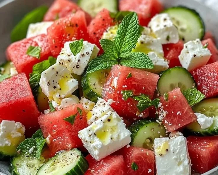 Simple Watermelon + Cucumber + Feta Salad