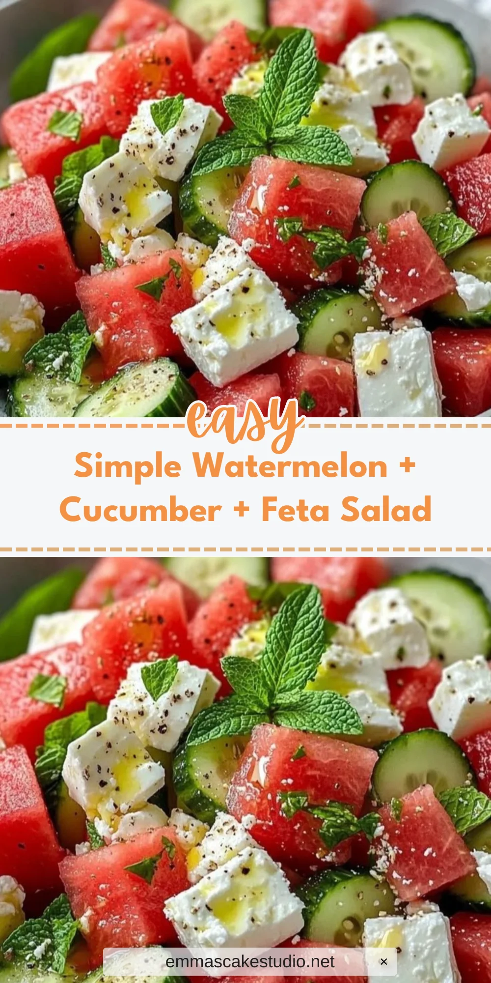 Simple Watermelon + Cucumber + Feta Salad